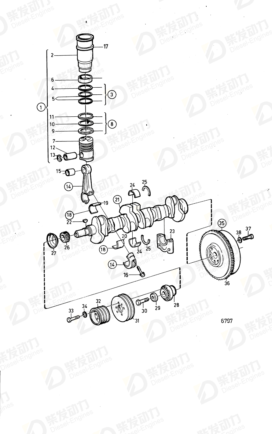 VOLVO Cylinder liner kit 875837 Drawing